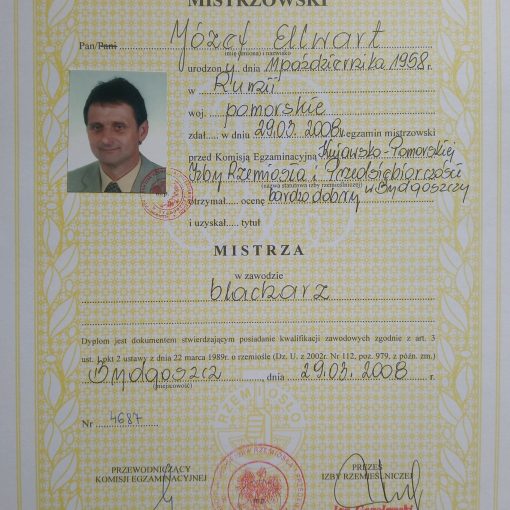 Dyplom Mistrza Blacharza